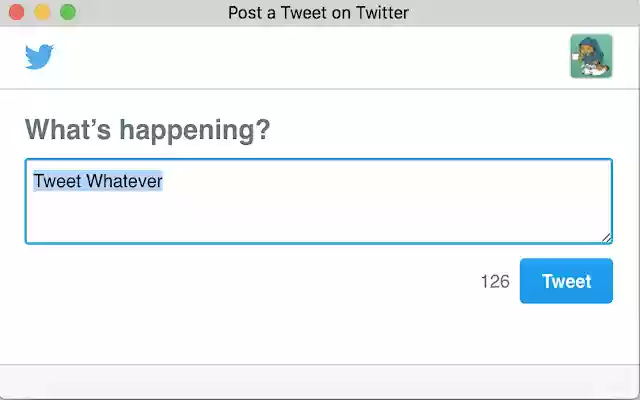Tweet Whatever from Chrome web store to be run with OffiDocs Chromium online Tweet Whatever from Chrome web store to be run with OffiDocs Chromium online