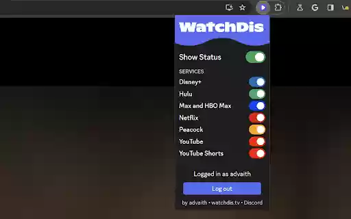 WatchDis from Chrome web store to be run with OffiDocs Chromium online WatchDis from Chrome web store to be run with OffiDocs Chromium online