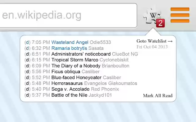 Wikipedia Watchlist from Chrome web store to be run with OffiDocs Chromium online Wikipedia Watchlist from Chrome web store to be run with OffiDocs Chromium online