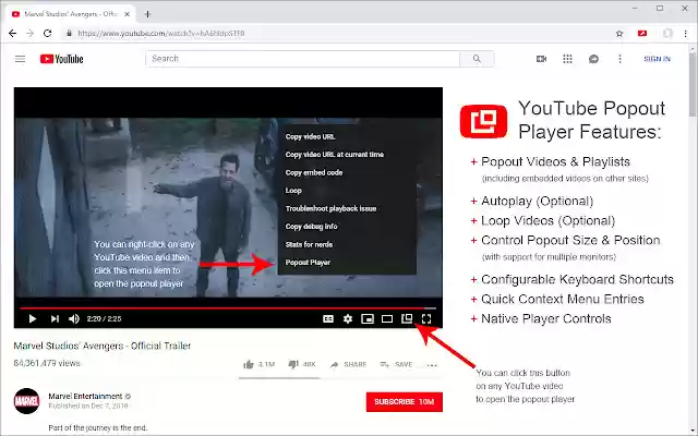 YouTube Popout Player from Chrome web store to be run with OffiDocs Chromium online YouTube Popout Player from Chrome web store to be run with OffiDocs Chromium online